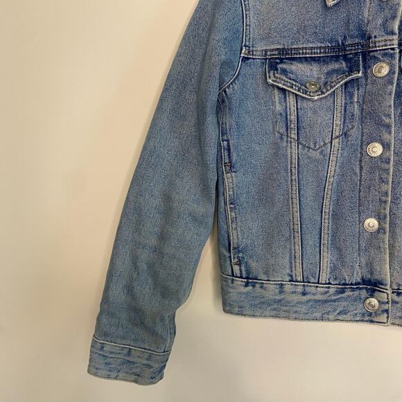 Zara Womens Blue Denim Lined Sherpa Jean Jacket Small Cropped Country Western - Picture 4 of 16